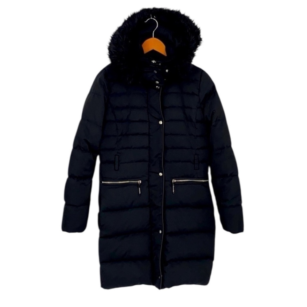 Mango Black Puffer Faux Fur Long Hooded Coat SZ XS